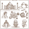 India travel landmarks and vector symbols sketch