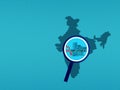 India unemployment concept, India map with typography, economic crisis isolated on blue background illustration,