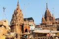India, Varanasi, 27 Mar 2019 - A view of the ghats Ratneshwar Mahadev, Manikarnika Ghat and Scindia Ghat in Varanasi Royalty Free Stock Photo
