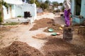 Indian farmers harvested beans and threshed manually