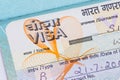 India visa in a passport Royalty Free Stock Photo