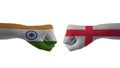 india vs England hand flag Man hands patterned with the india vs England flag Royalty Free Stock Photo