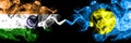 India vs Palau, Palaulan smoke flags placed side by side. Thick colored silky smoke flags of Indian and Palau, Palaulan