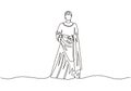 India woman with traditional dress or gown. Continuous one line drawing minimalist design