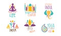 India Yoga Studio Center Logo Design Set, Sport Club, Meditation Class, Spa Studio Emblems Hand Drawn Vector Royalty Free Stock Photo