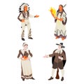 The Indian and American pilgrim, vector illustration people set for Thanksgiving Day.