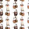 The Indian and American pilgrim, vector seamless pattern with peoples for Thanksgiving Day.