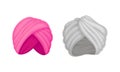 Indian and Arabic Turban as Traditional Headwear of Cloth Winding Vector Set