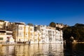 Indian architecture in Udaipur Rajasthan. Panoramic view of Pichola lake, India