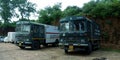 Indian army trucks parked on tourist place