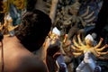 Indian artist making Godess Durga idol at Kumortuli