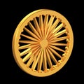 Indian Ashoka Chakra 3D Icon Isolated on Transparent Background, Gold Texture