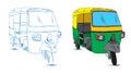 Indian Auto Rickshaw Sketch - Vector Illustration