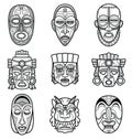 Indian aztec and african historic tribal mask vector set