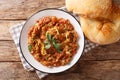 Indian Baingan Bharta eggplant, with tomatoes, garlic and spices close-up on a plate. horizontal top view Royalty Free Stock Photo