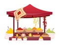 Indian bazaar tent with spices cartoon vector illustration