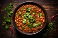 Indian bean Curry in a bowl garnished with finely chopped cilantro