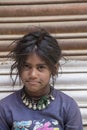 Indian beggar girl on street in Ladakh. In India, young children are often recruited into begging Royalty Free Stock Photo