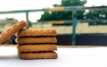 Indian biscuits stacked over white background Royalty Free Stock Photo