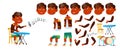 Indian Boy Boy Kindergarten Kid Vector. Animation Creation Set. Face Emotions, Gestures. Kiddy. Drums, Performance, Show