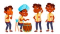 Indian Boy Kindergarten Kid Poses Set Vector. Emotional Character Playing. Playground. For Presentation, Invitation Royalty Free Stock Photo