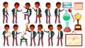 Indian Boy Schoolboy Kid Poses Set Vector. High School Child. Children Study. Discovery, Experience, Science. Knowledge