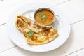 Indian bread or Roti telur with curry sauce Royalty Free Stock Photo