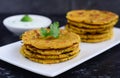 Indian breakfast consisting of parantha and curd Royalty Free Stock Photo