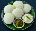 Indian Breakfast - idli with coconut chutney and curry leaves powder