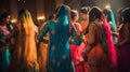 Indian bridal and bridesmaids dance sangeet ceremony, generative ai