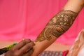 Indian bridal hand with mehandi design Royalty Free Stock Photo