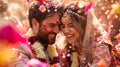 INDIAN BRIDE AND GROOM AT AMAZING HINDU WEDDING CEREMONY Royalty Free Stock Photo