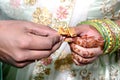 An Indian bride and groom their Shows Engagement Rings during a Hindu wedding ritual Royalty Free Stock Photo