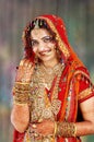 Indian bride in her wedding dress showing Royalty Free Stock Photo