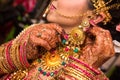 Indian bride wearing jewellery gold necklace and earring