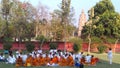 Indian buddhist people at a very spritual site of lord buddha located at varanasi india during a session.