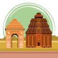 Indian building monuments icon cartoon