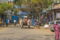 Indian bullock cart or ox cart run by man in village. Royalty Free Stock Photo