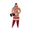 Indian business woman in ethnic costume, cartoon vector illustration isolated. Royalty Free Stock Photo