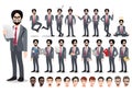 Indian businessman cartoon character set. Vector illustration