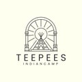 indian camp or teepees with badge and line art style logo icon template design.native, america,traditional, vector illustration