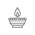 Indian candle, Diwali Diya oil lamp line icon. Royalty Free Stock Photo