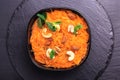 Indian carrot Gajar halwa. Copyspace, top view, flatlay. view, f