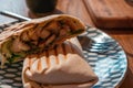 Indian chapati wrap roll served in a plate selective focus