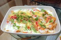 White sauce pasta with colourfuly garnished look