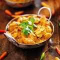 Indian chicken curry in balti dish