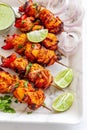 Indian Chicken Tikka Kebab with Green Chutney, Onion and Cilantro Top Down Photo Royalty Free Stock Photo