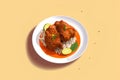 Indian chicken tikka masala with rice and lime, vector illustration