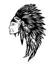 Indian chief vector profile portrait Royalty Free Stock Photo