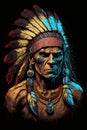 Indian chief with warbonnet or headdress. Native american tribal warrior and leader. Ai generative